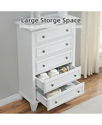 gaomon 5 Drawers Dresser,Storage Dresser with Metal Handles,Chest of Drawers for Bedroom, Living Room, Hallway, Office, Woodeen Dresser(White)_15.7"D