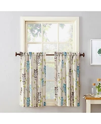Hoot Owl Print Semi-Sheer Rod Pocket Kitchen Curtain Tier Pair