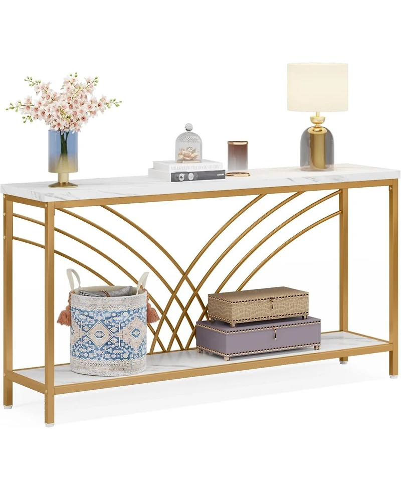 Tribesigns 70.9 inch Extra Long Console Table, Faux Marble Entryway Table with 2 Tier Storage Shelf, Narrow Sofa Table Behind Couch, Modern Hallway Ac