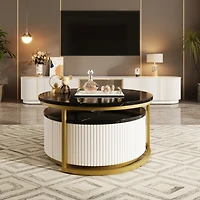 Streamdale Round Fluted Nesting Coffee Table with Drawer