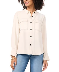 Vince Camuto Women's Contrast Stitch Button Front Collared Top