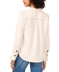 Vince Camuto Women's Contrast Stitch Button Front Collared Top