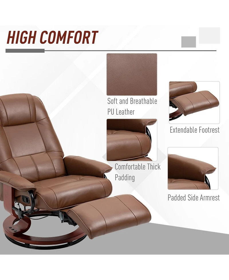 Manual Faux Leather Recliner with Footrest and Swivel Base