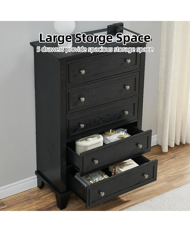 gaomon 5 Drawers Dresser,Storage Dresser with Metal Handles,Chest of Drawers for Bedroom, Living Room, Hallway, Office