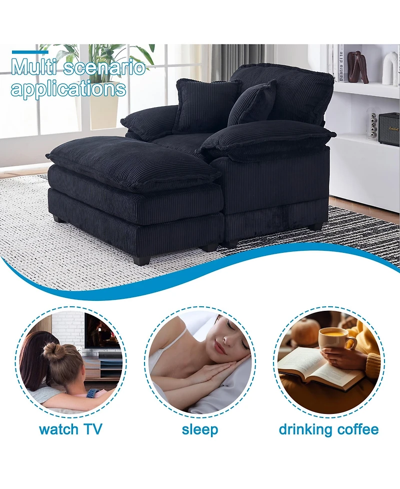 Streamdale Furniture 56.3" Corduroy Sofa with Toss Pillows and Ottoman