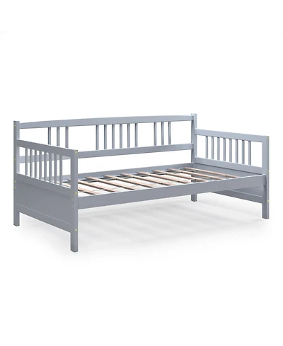 Gymax Twin Size Wooden Slats Daybed Frame Support Platform W/Rails Cherry