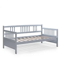 Gymax Twin Size Wooden Slats Daybed Frame Support Platform W/Rails Cherry