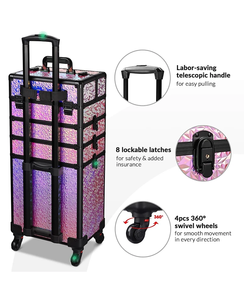 Byootique Mermaid Pink 4in1 Rolling Makeup Train Case Cosmetic Organizer Wheel