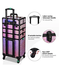 Byootique Mermaid Pink 4in1 Rolling Makeup Train Case Cosmetic Organizer Wheel