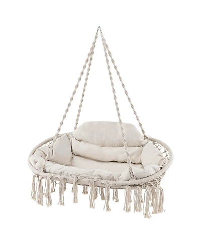 Swing Chair Hand-Woven Rope Hanging Chair with Thick Cushion & Folding Metal Frame