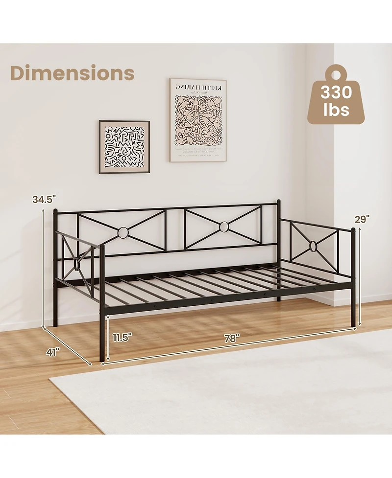 Gymax Metal Daybed Frame Twin Size Mattress Foundation w/ Metal Slat Support Black