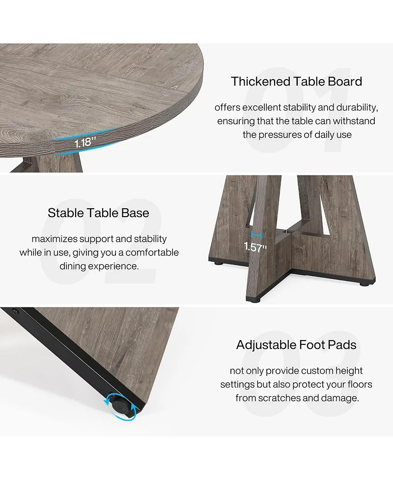 Tribesigns Round Dining Table Wood Kitchen Table, 47 inch Room Tables for 4 People, Farmhouse Dinner with Wooden Top and Legs