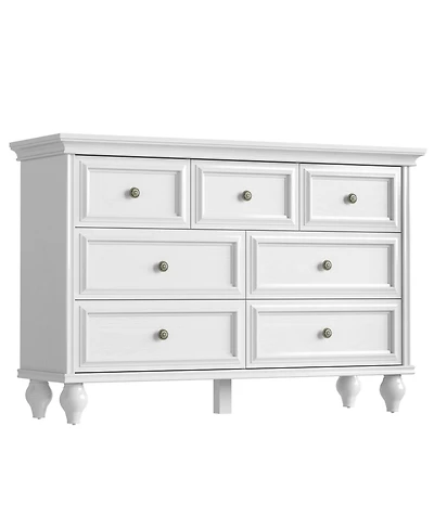 French Vintage Dresser for Bedroom with 7 Drawers, Vintage Design Wood Drawer Dresser Chest of Drawers for Closet, Living Room, Hallway, Nursery, Kids