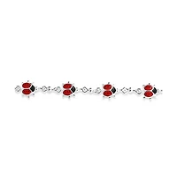 Bling Jewelry Good Luck Garden Lucky Multi Station Charms Enamel Red Ladybugs Charm Bracelet .925 Sterling Silver 7.5 Inch