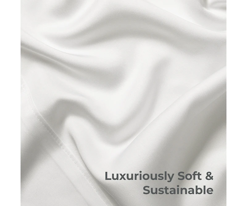 Cariloha Retreat 4-Piece Sateen Sheet Set | White | Cal King | Lyocell Material | Breathable, Corner Straps, Extra soft & Cooling
