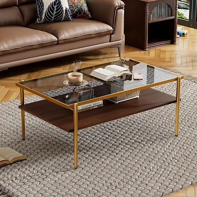 Streamdale Modern Glass Coffee Table with Golden Legs