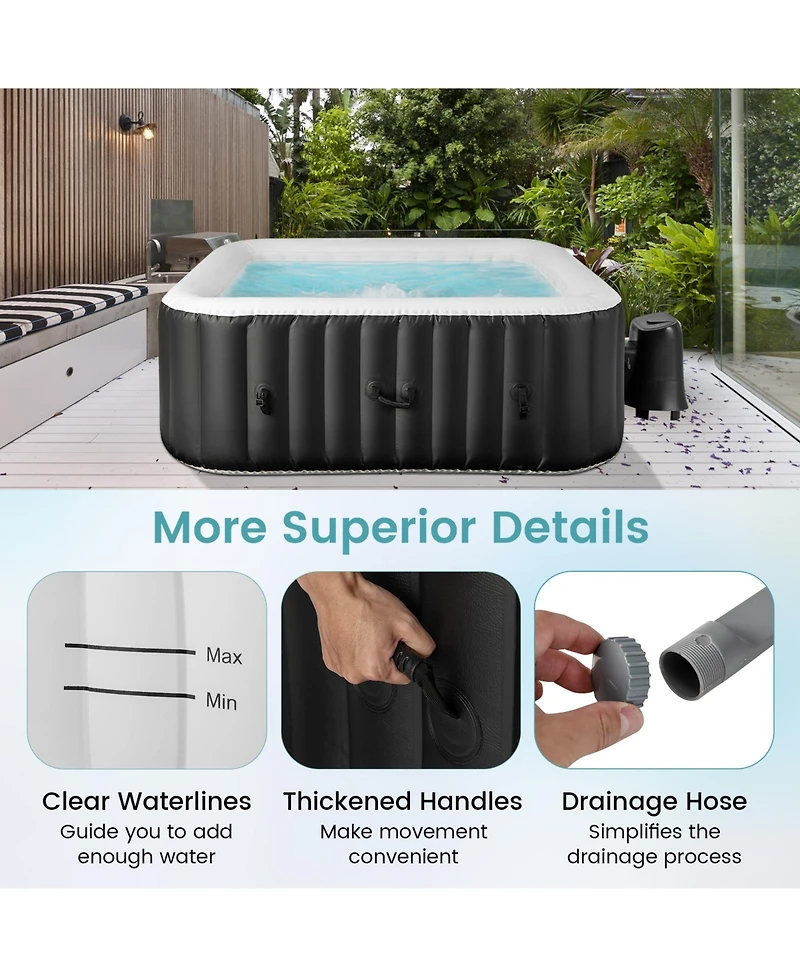 Rectangular Blowup Pool Hottub with 130 Air Jets for 4-6 Person-Black