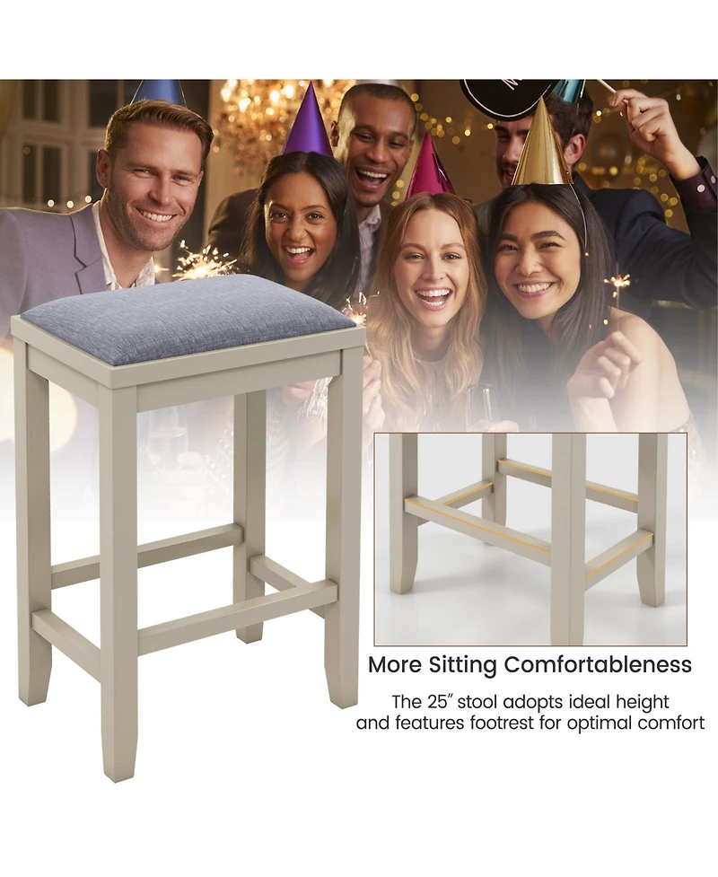 Skonyon 2 Pieces 25 Inch Upholstered Bar Stool Set with Solid Rubber Wood Frame and Footrest