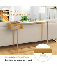 Sugift Rectangular White Faux Marble Console Table with Storage-Gold