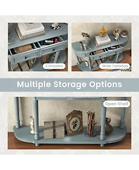 Sugift 52 Inch Retro Console Table with 2 Drawers and Open Shelf Entryway Sofa Table-Blue