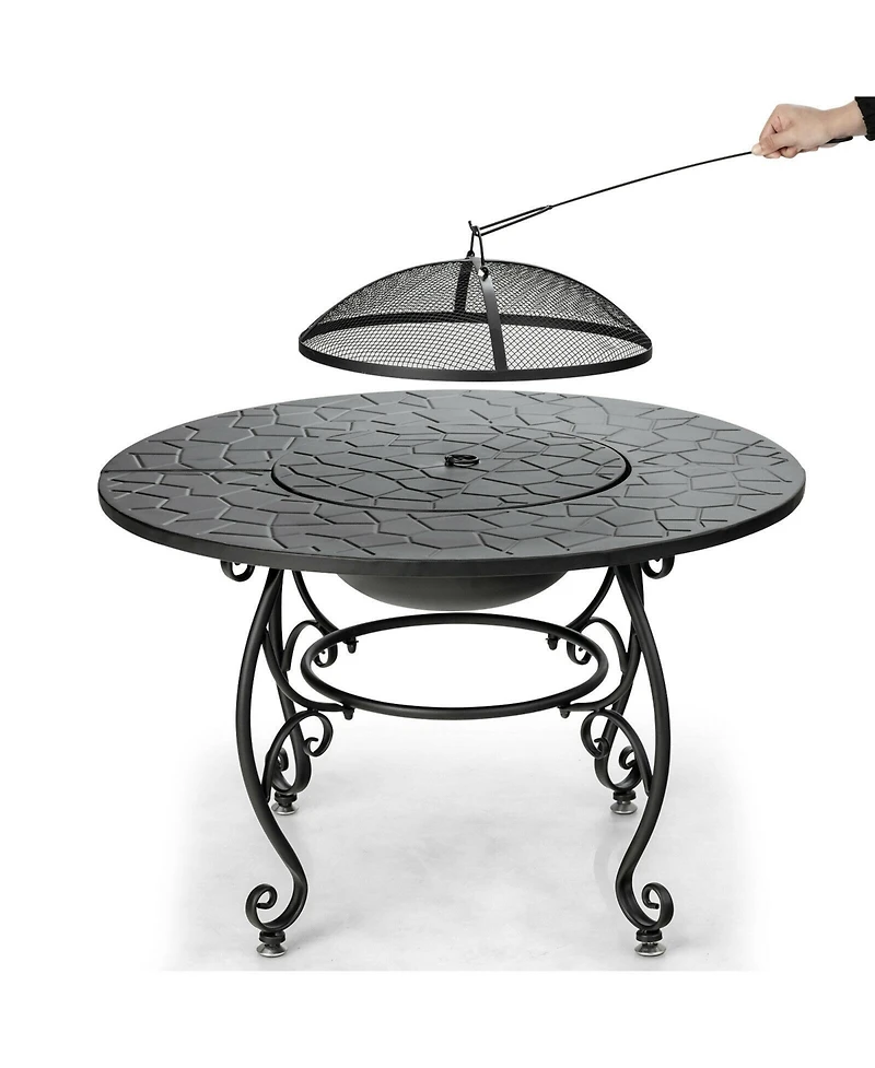 Sugift 35.5 Feet Patio Fire Pit Dining Table With Cooking Bbq Grate