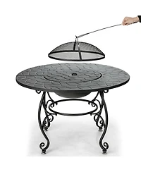 Sugift 35.5 Feet Patio Fire Pit Dining Table With Cooking Bbq Grate