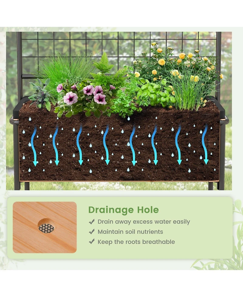 Sugift Raised Garden Bed with Trellis 2-tier Storage Shelves-Natural