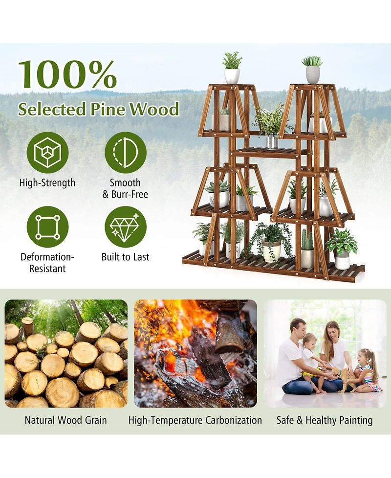 5-Tier 10 Potted Wood Plant Stand for Multiple Plants