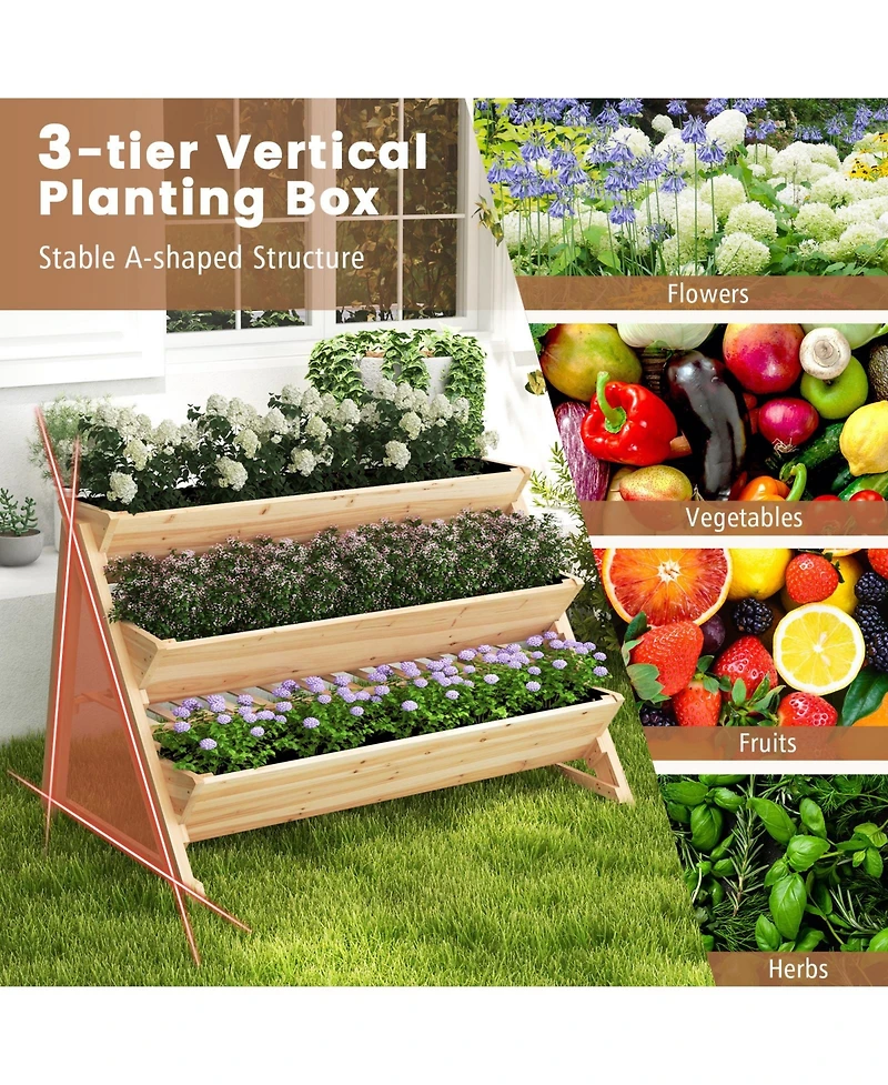 Sugift 3-Tier Garden Bed with Storage Shelf 2 Hanging Hooks and 3 Bed Liners