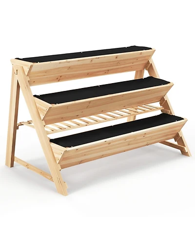 Sugift 3-Tier Garden Bed with Storage Shelf 2 Hanging Hooks and 3 Bed Liners