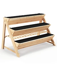 Sugift 3-Tier Garden Bed with Storage Shelf 2 Hanging Hooks and 3 Bed Liners