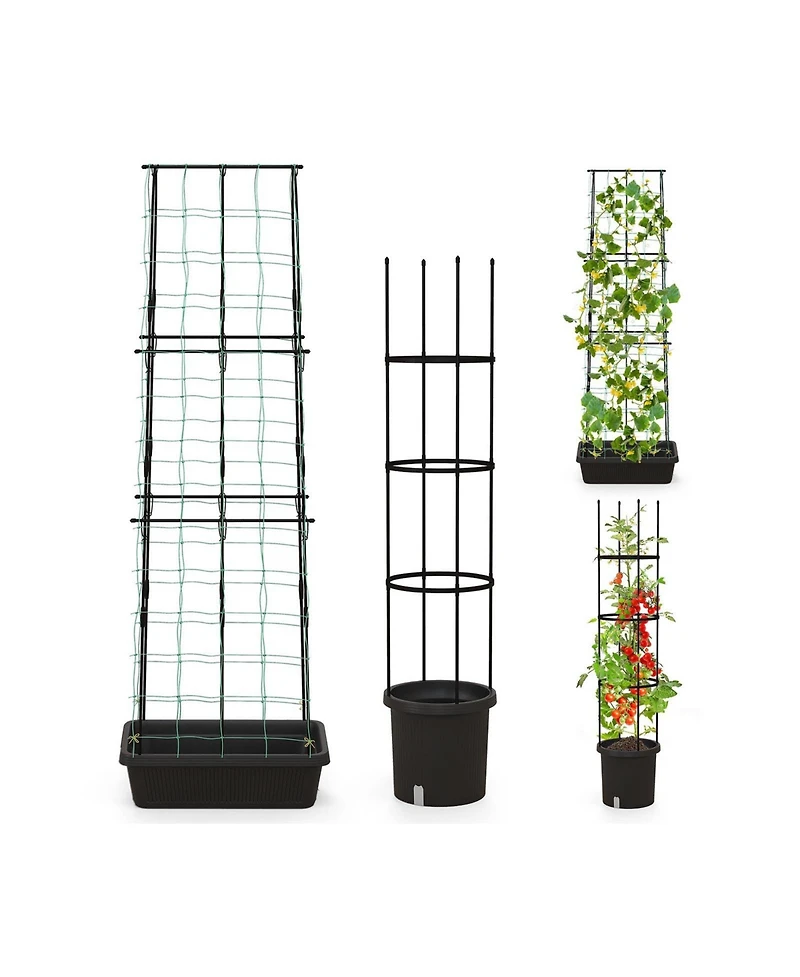 Sugift 2 Pack Garden Planters with Trellis Cucumber Trellis Tomato Cage-Black