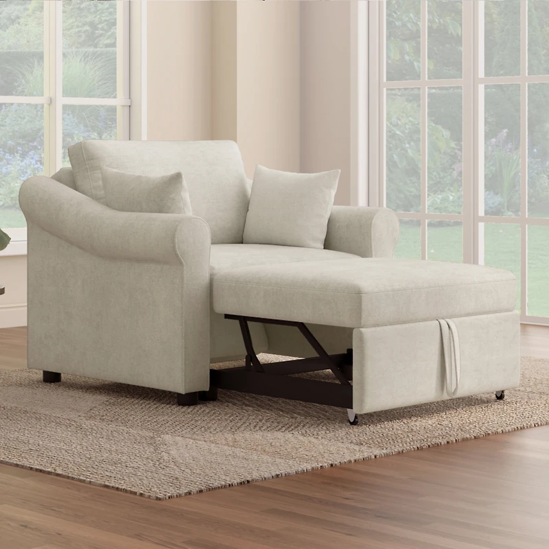 Streamdale Chenille Convertible Sleep Chair, 3-in-1 Lounger to Bed