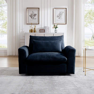 Streamdale Furniture Blue Corduroy Deep Seat Sofa Chair with Pillow
