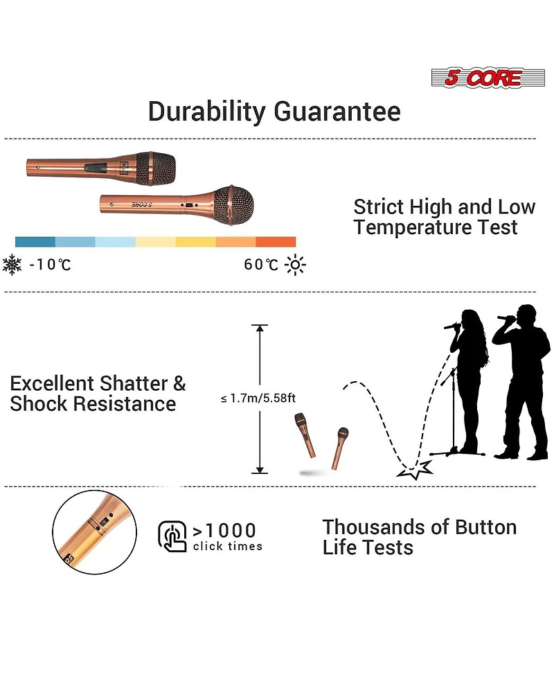 5 Core Dynamic Microphone Handheld Cardioid Pair Xlr Wired Professional Couple Mic for Duet Karaoke