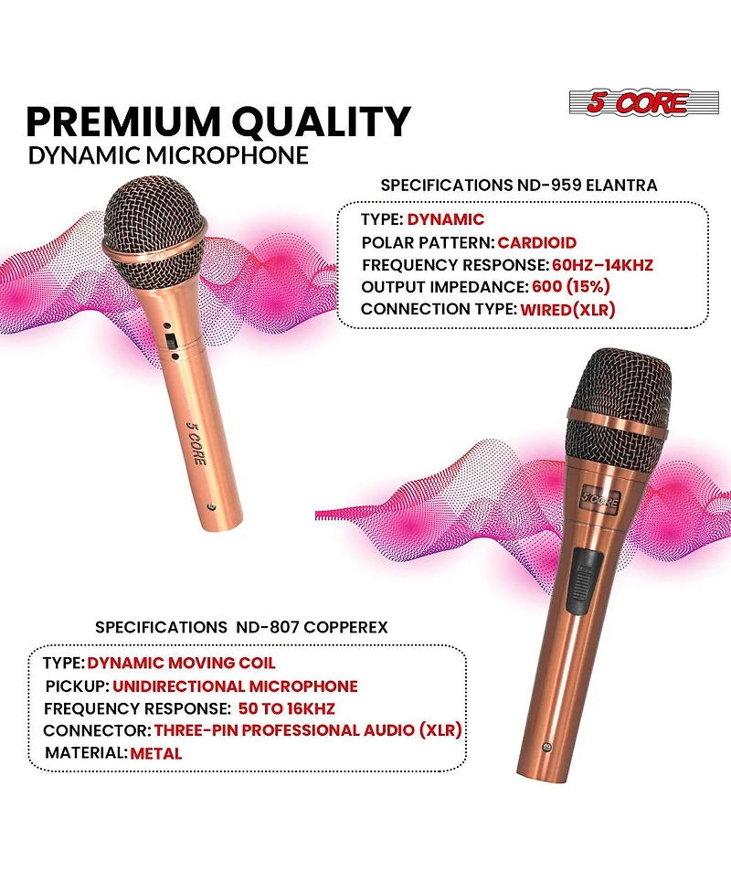 5 Core Dynamic Microphone Handheld Cardioid Pair Xlr Wired Professional Couple Mic for Duet Karaoke