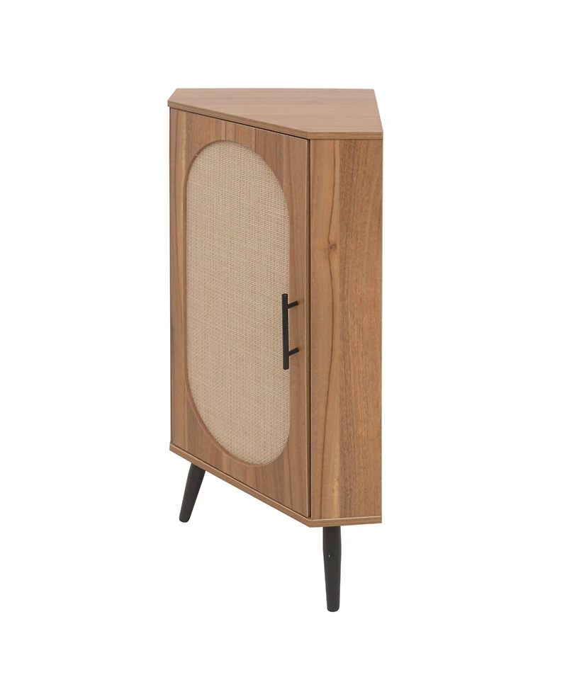 Simplie Fun Freestanding Corner Table with Rattan Door
