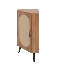 Simplie Fun Freestanding Corner Table with Rattan Door