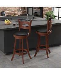 Skonyon 2 Pieces 29 inch Swivel Bar Stools with Curved Backrest and Seat Cushions