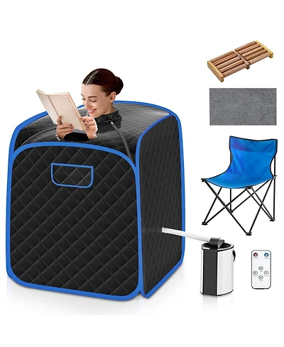 Portable Personal Steam Sauna Spa with Steamer Chair-Black