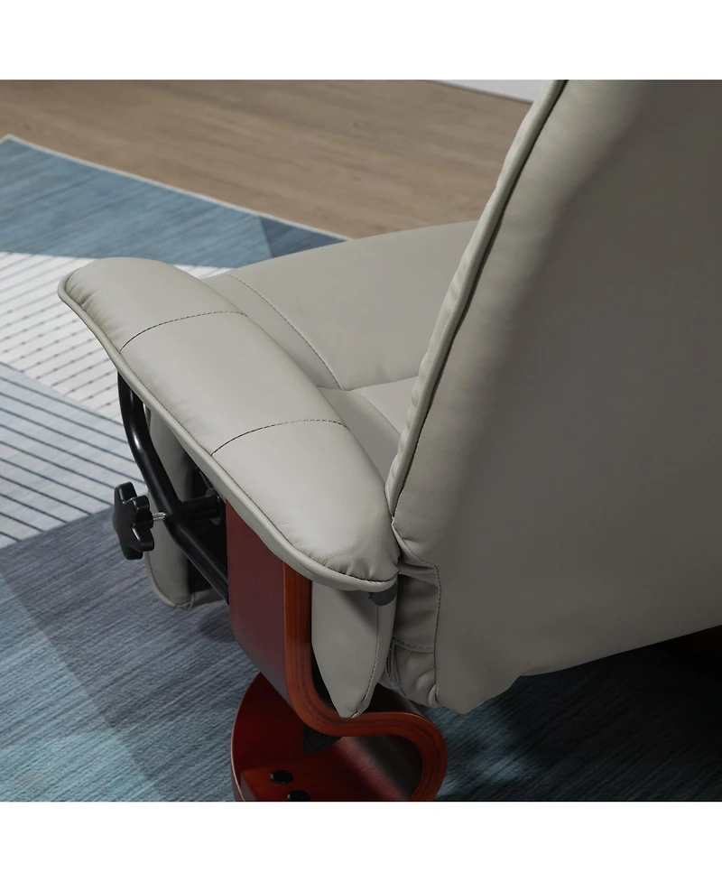 Faux Leather Manual Recliner with Swivel Wood Base Padded Armrest