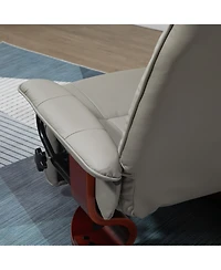 Faux Leather Manual Recliner with Swivel Wood Base Padded Armrest