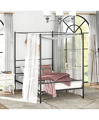 Twin Size Metal Canopy Bed Frame with Slat Support-Twin Size