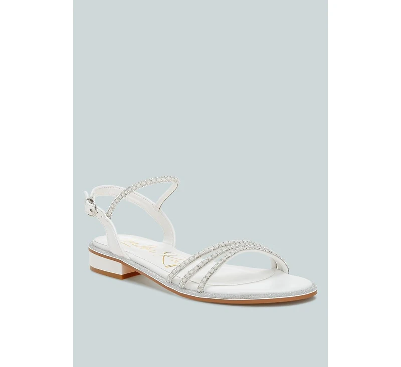London Rag Nobbity Rhinestone Pearl Detail Flat Sandals
