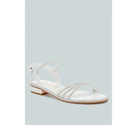 London Rag Nobbity Rhinestone Pearl Detail Flat Sandals