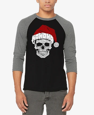 La Pop Art Men's Santa Skull Raglan Baseball Word T-Shirt