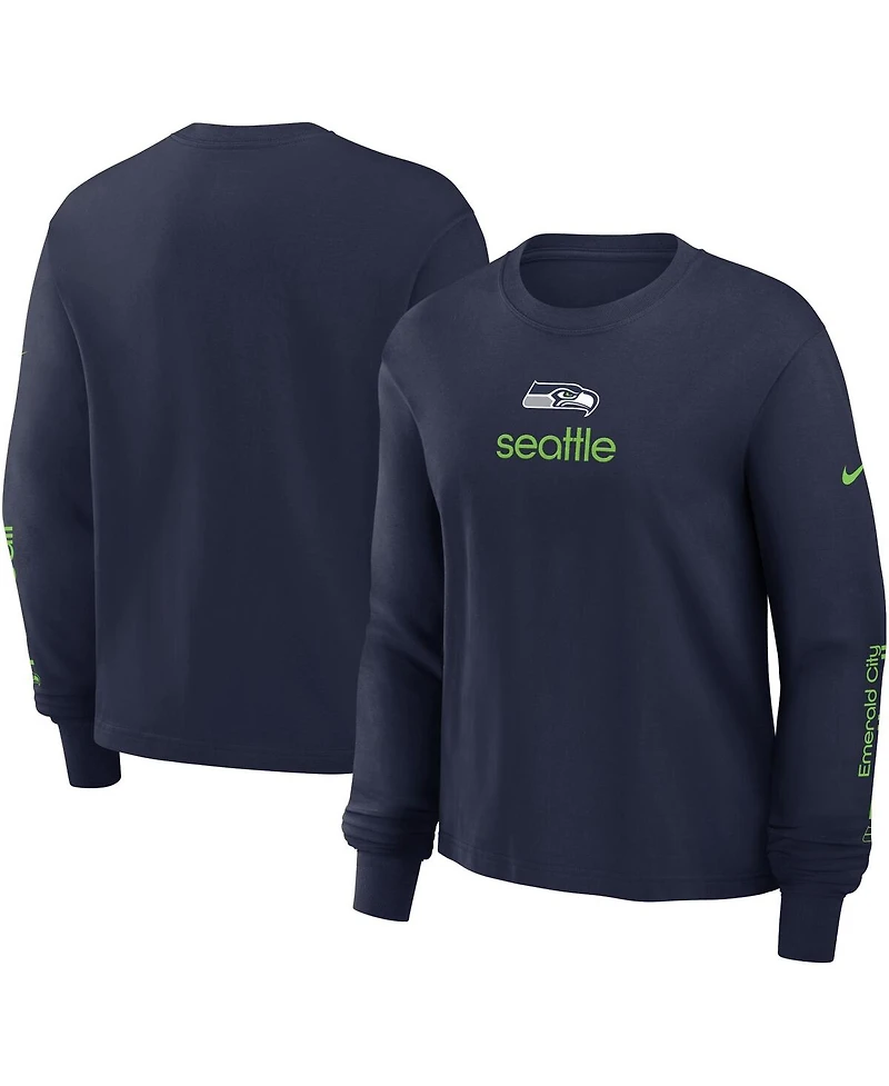 Nike Women's College Navy Seattle Seahawks Boxy Long Sleeve T-Shirt