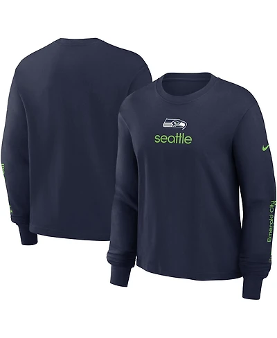 Nike Women's College Navy Seattle Seahawks Boxy Long Sleeve T-Shirt