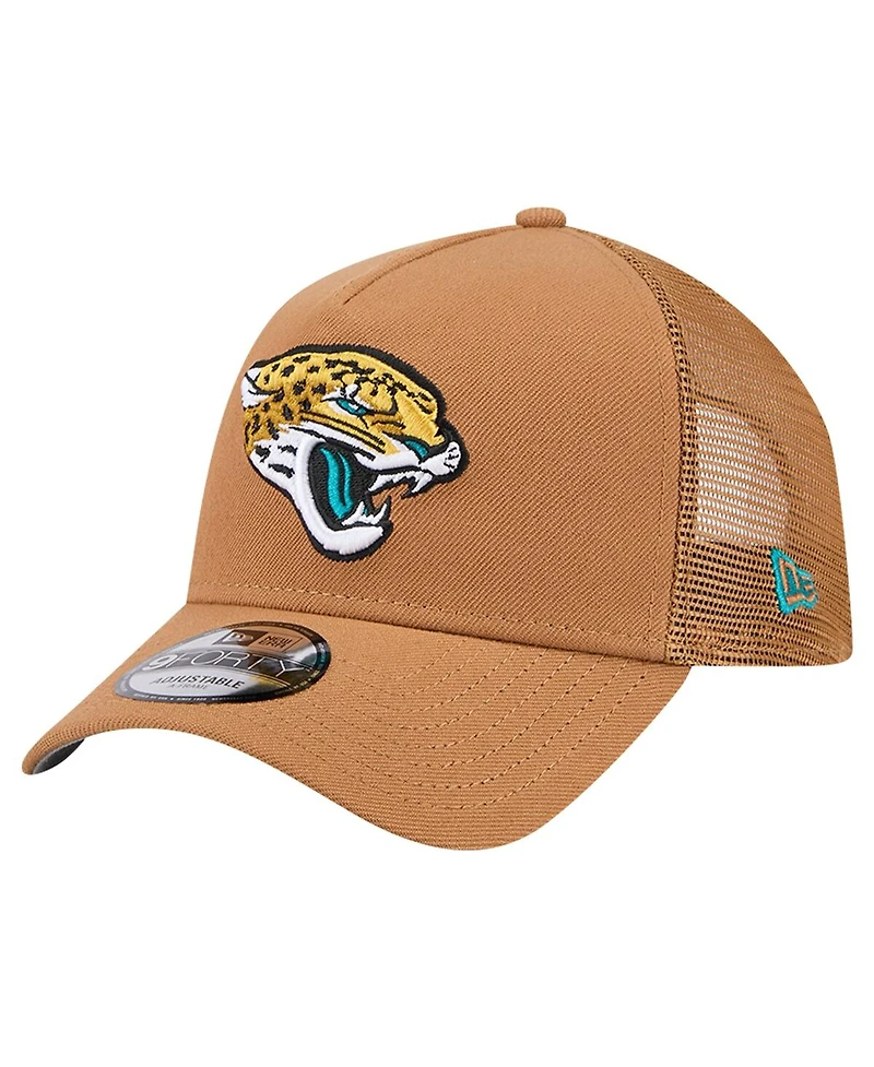 New Era Men's Brown Jacksonville Jaguars Color Pack A-Frame Trucker 9FORTY Adjustable Hat