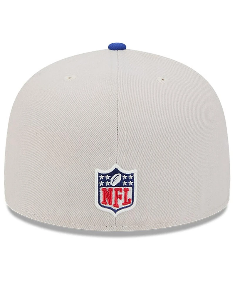 New Era Men's Stone/Royal England Patriots 2024 Sideline Historic 59FIFTY Fitted Hat
